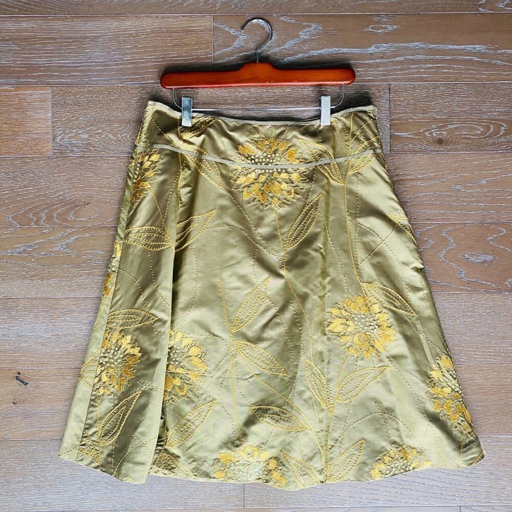 Liz Claiborne Silk Embroidered Skirt | Green | 12.